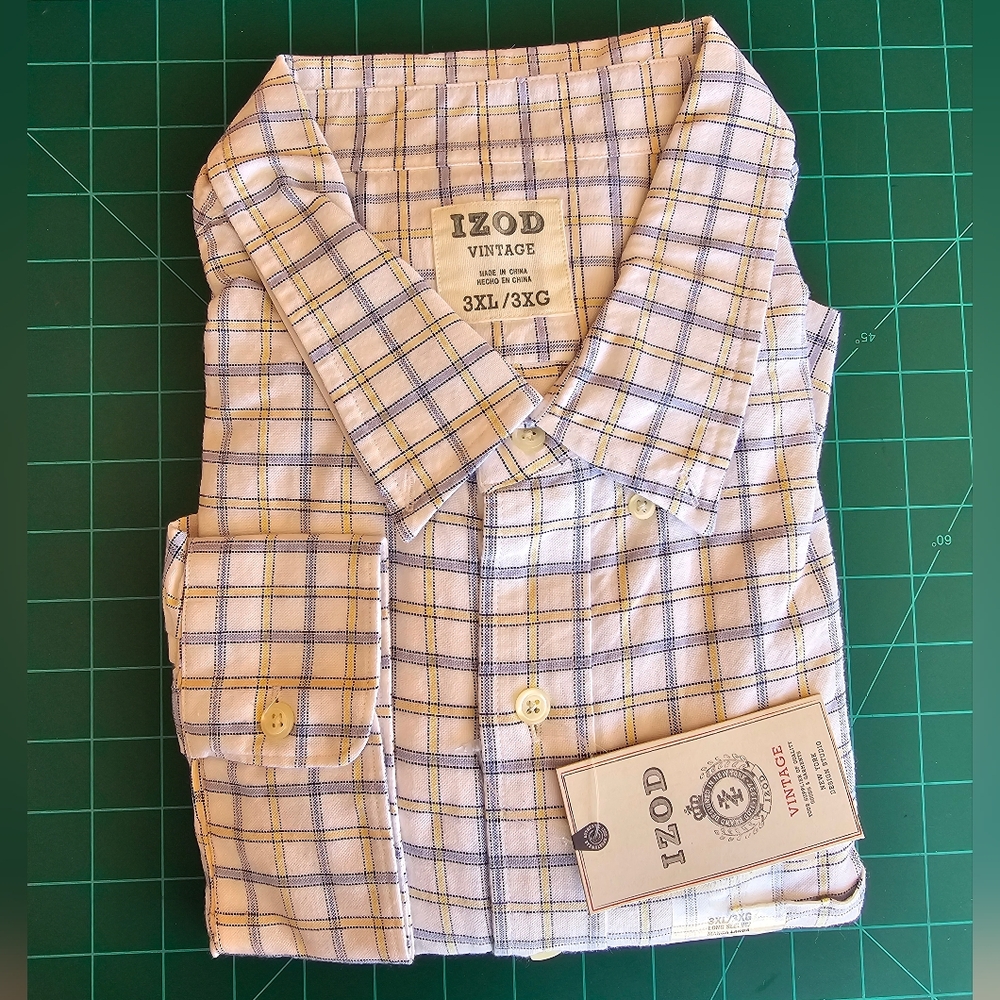 IZOD Men's Vintage Long Sleeve Plaid Shirt - Blue and Yellow Size 3XL